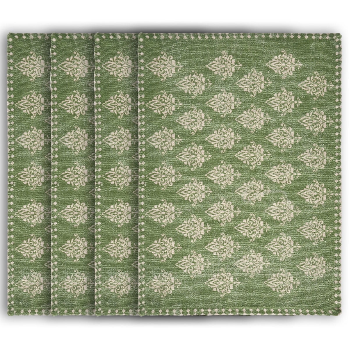 Ox Bay Khloe Set of 4 Cotton Placemats, Green Damask