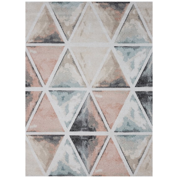 Ox Bay Eclipse 5'3" x 7'2" Ivory/Pink Geometric Performance Indoor Area Rug