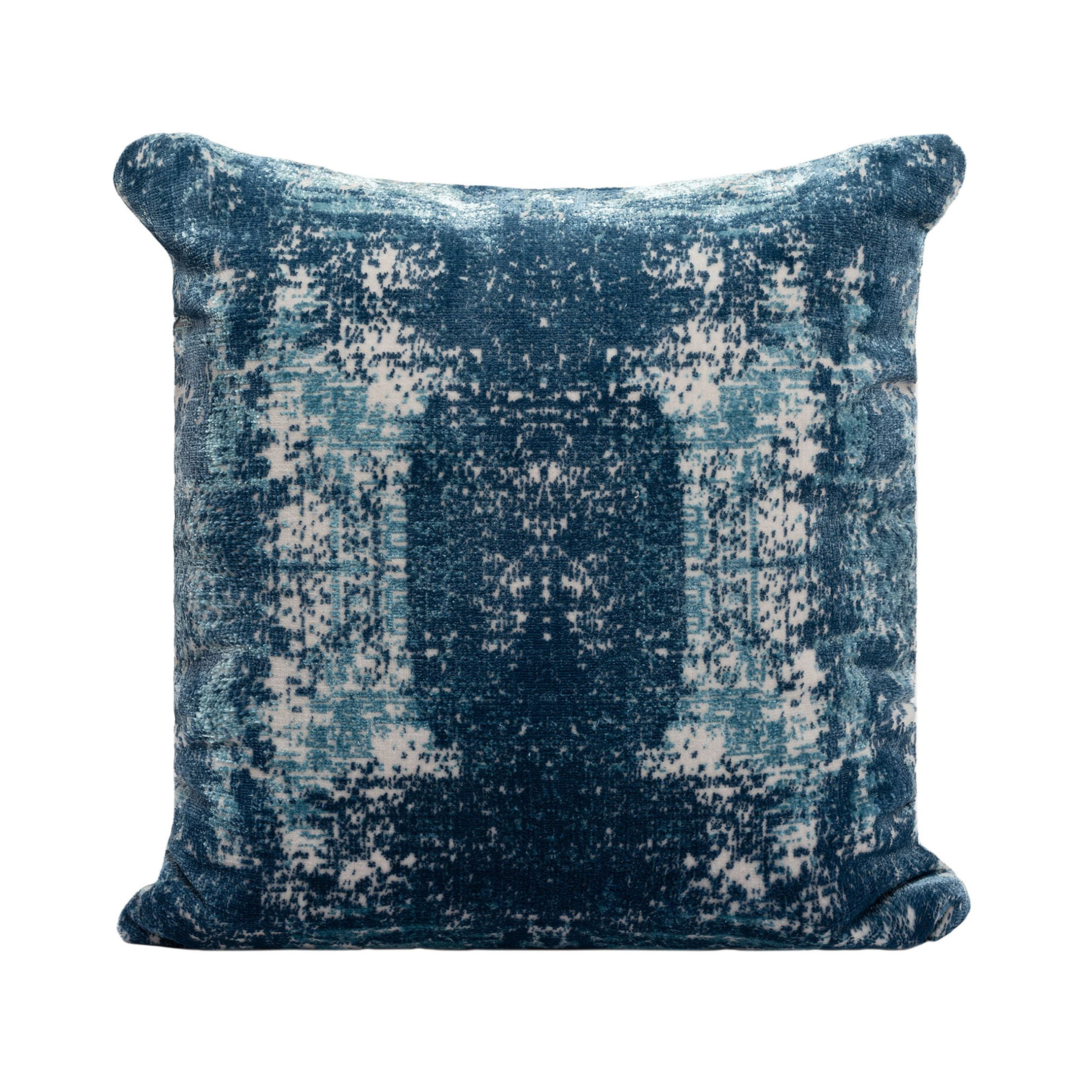 Blue and Ivory Abstract Acrylic Blend Square Throw Pillow 20" x 20"