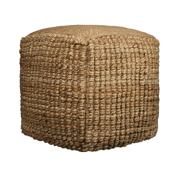 Ox Bay Jerry Square Natural Striped Jute Indoor Medium Pouf Ottoman, 18" H x 18" W