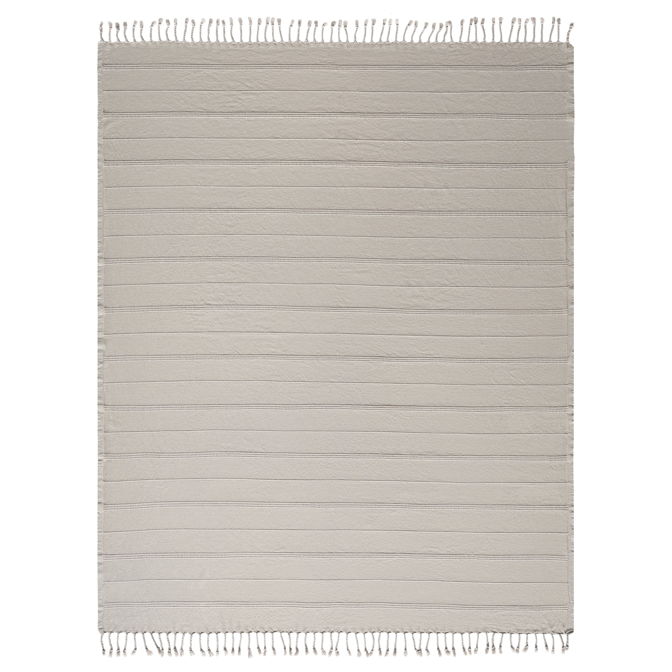 Ox Bay Sarra Beige Striped Fringed Ultra-Soft Turkish Cotton Reversible Throw Blanket, 50" x 60"
