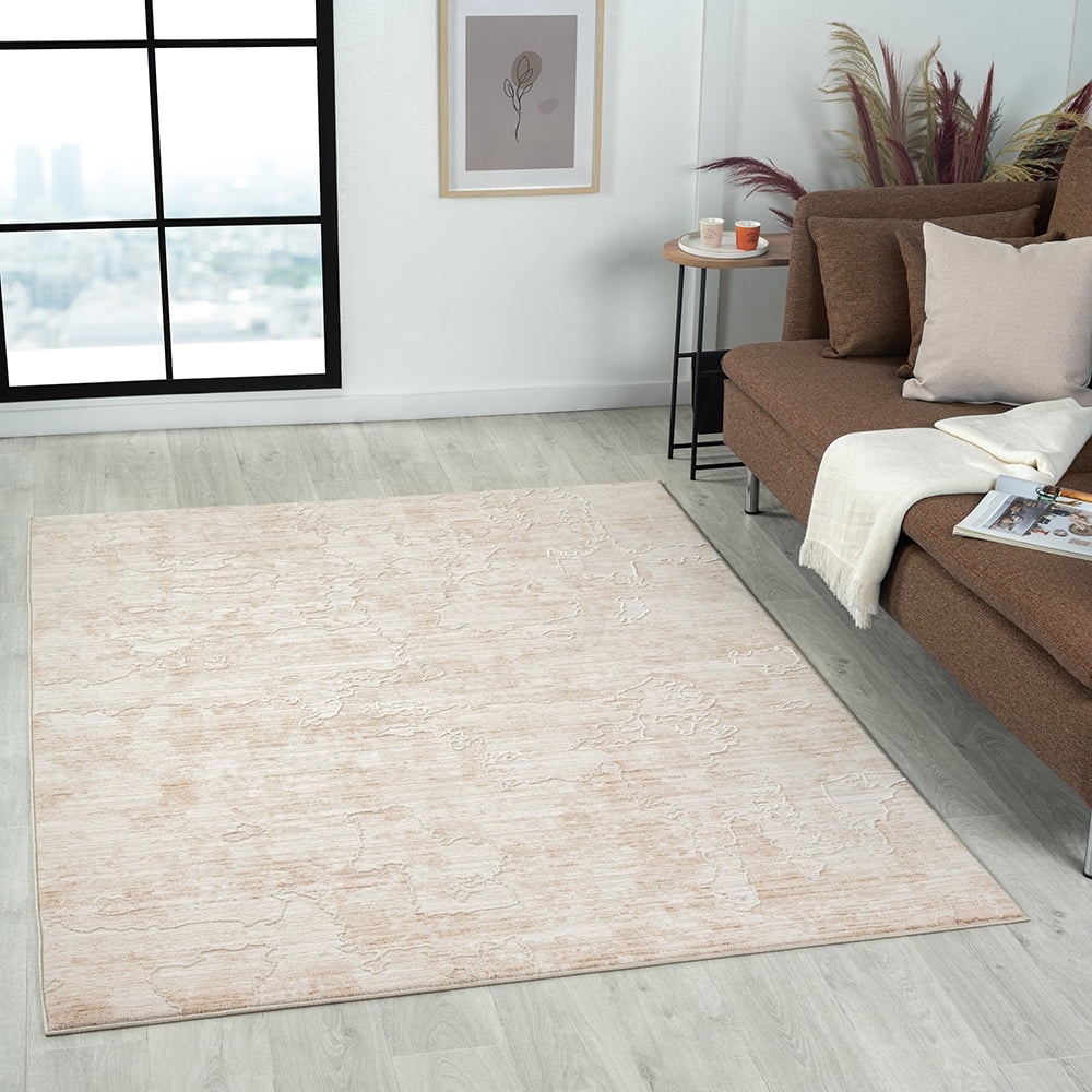 Ivory Abstract Polyester Blend 4' x 6' Area Rug
