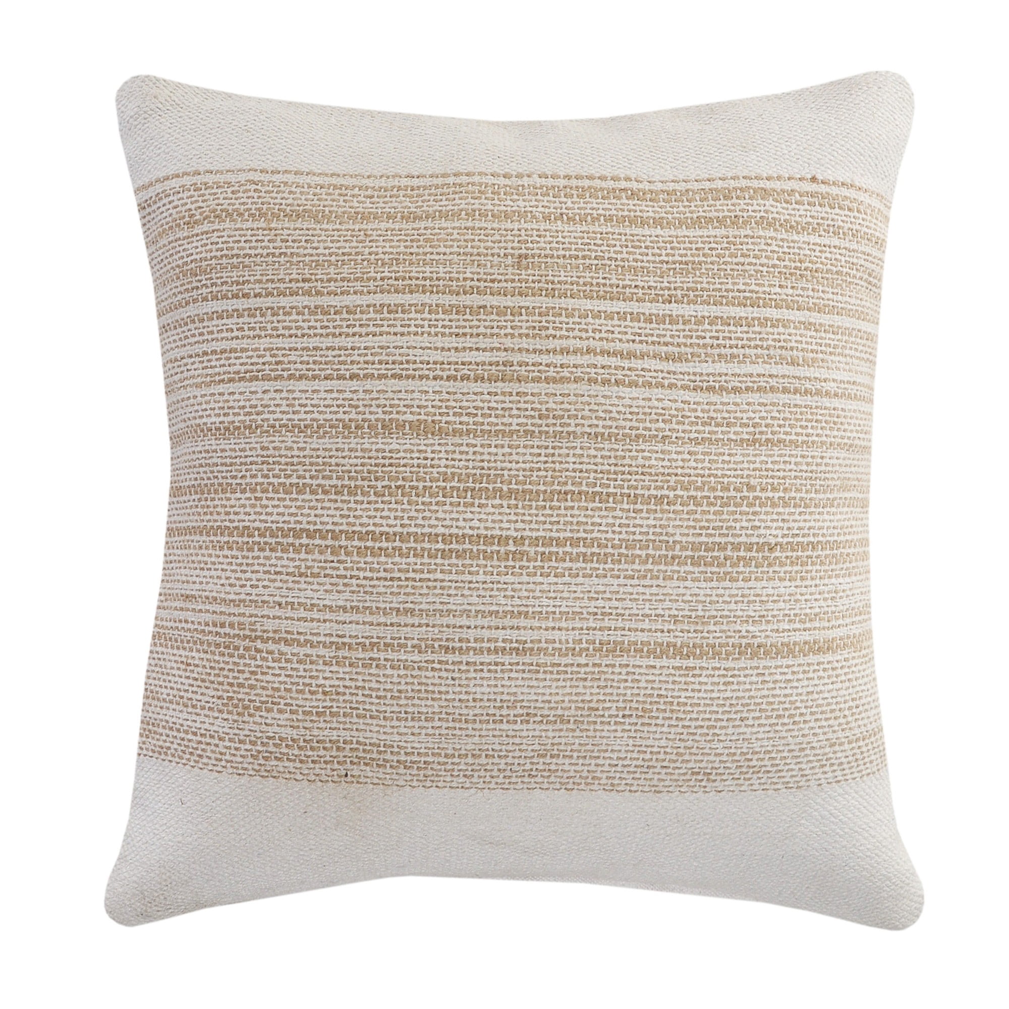 Laddha Home Designs Handwoven Striped Cotton Throw Pillow Cover - 20" - Beige and White