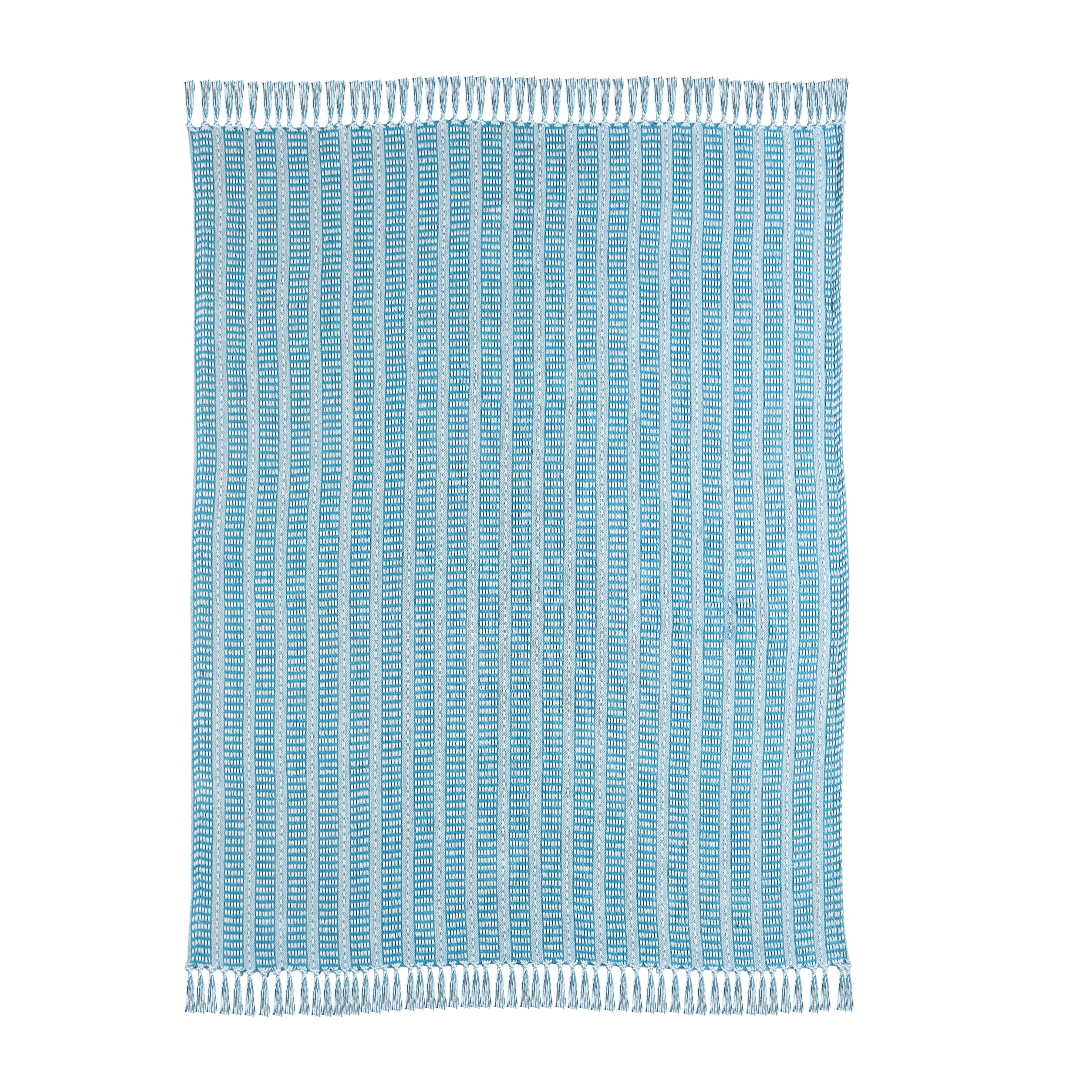 Maui Blue and White Organic Cotton Striped Throw Blanket