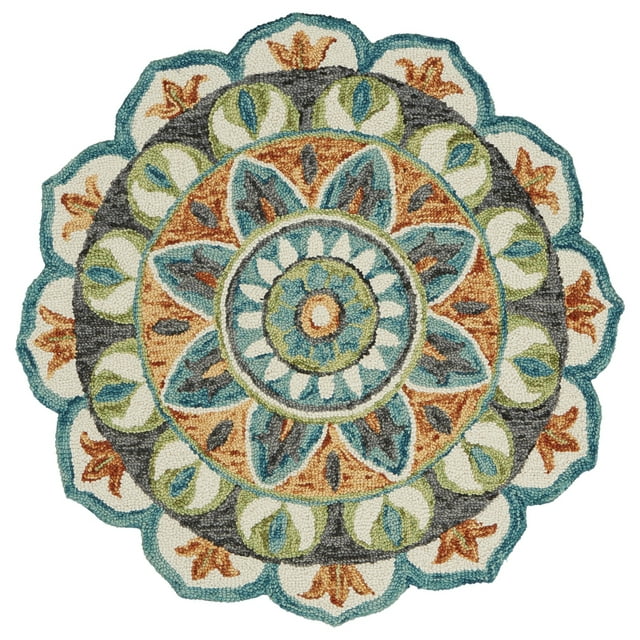 Ox Bay Enid 6' Round Rust /Teal Floral Medallion Indoor Area Rug