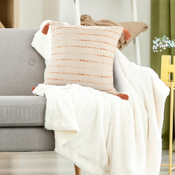 Ox Bay Melanie 20" x 20" Coral Striped Cotton Blend Reversible Adult Decorative Throw Pillow