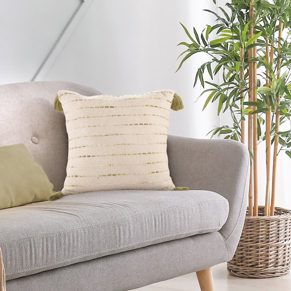 Ox Bay Melanie 20" x 20" Green Striped Cotton Blend Reversible Adult Decorative Throw Pillow