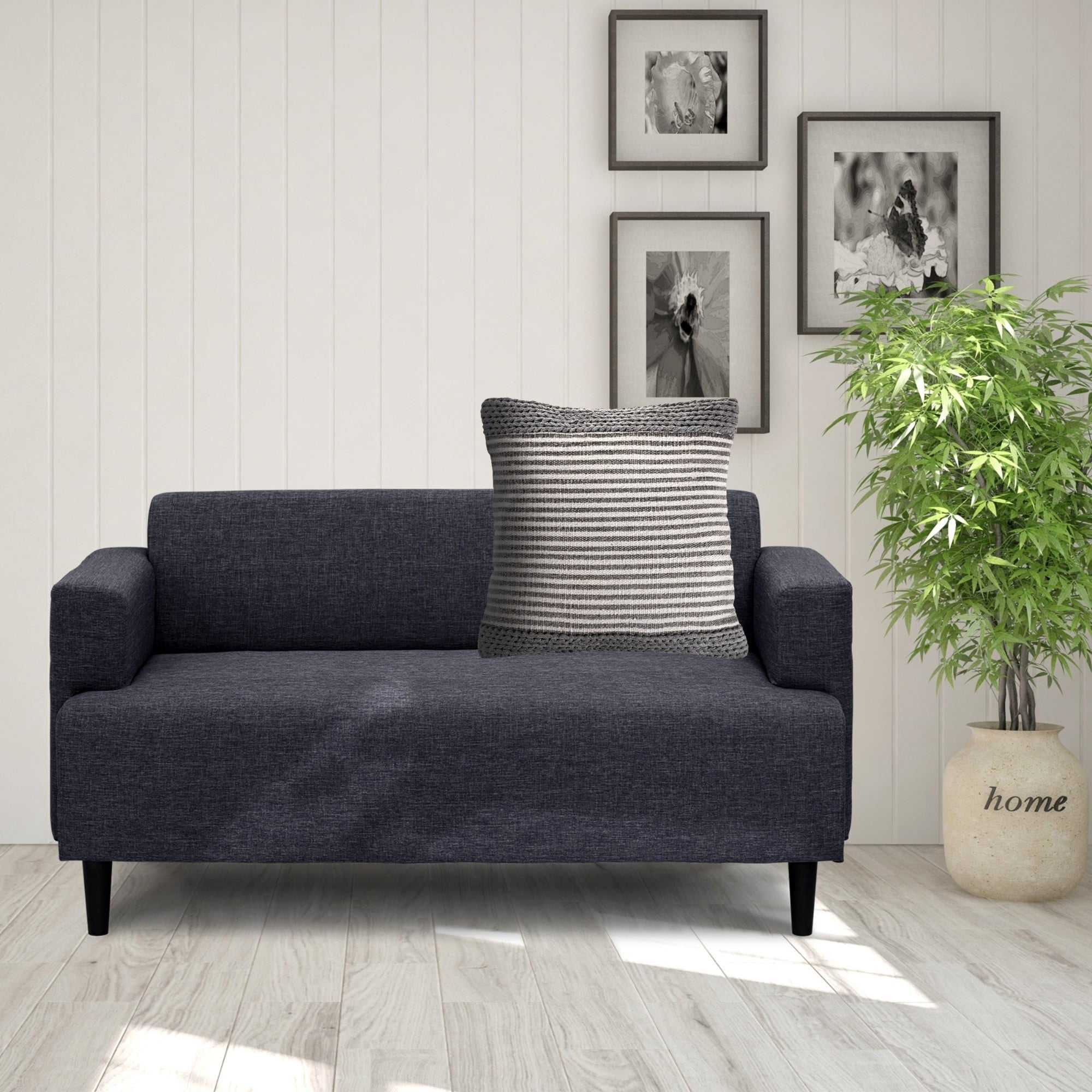 Harlow Hill Gray/Ivory Striped Farmhouse Cotton Blend Throw Pillow Cover, 20" x 20"