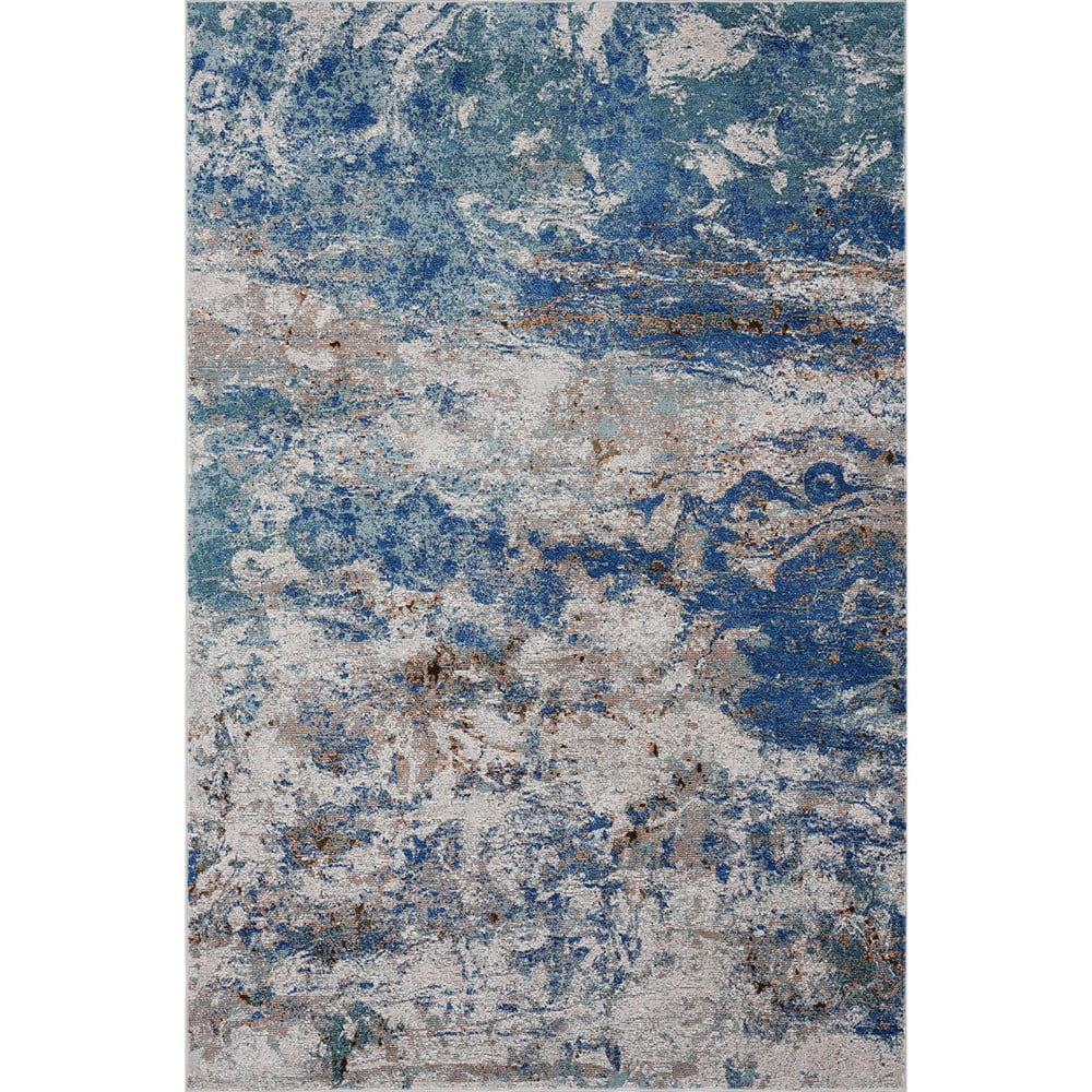 Serene Blue and Gray Abstract Non-slip Synthetic Area Rug, 5' x 7'