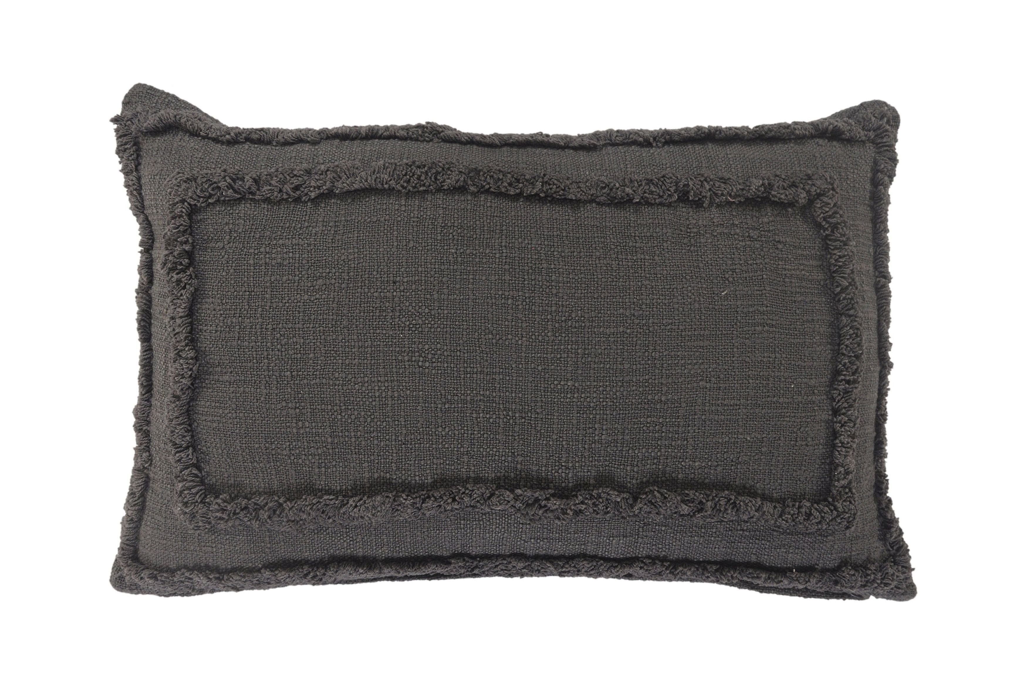 Modern Textured Tufted Lumbar Throw Pillow, 16" x 24", Deep Gray