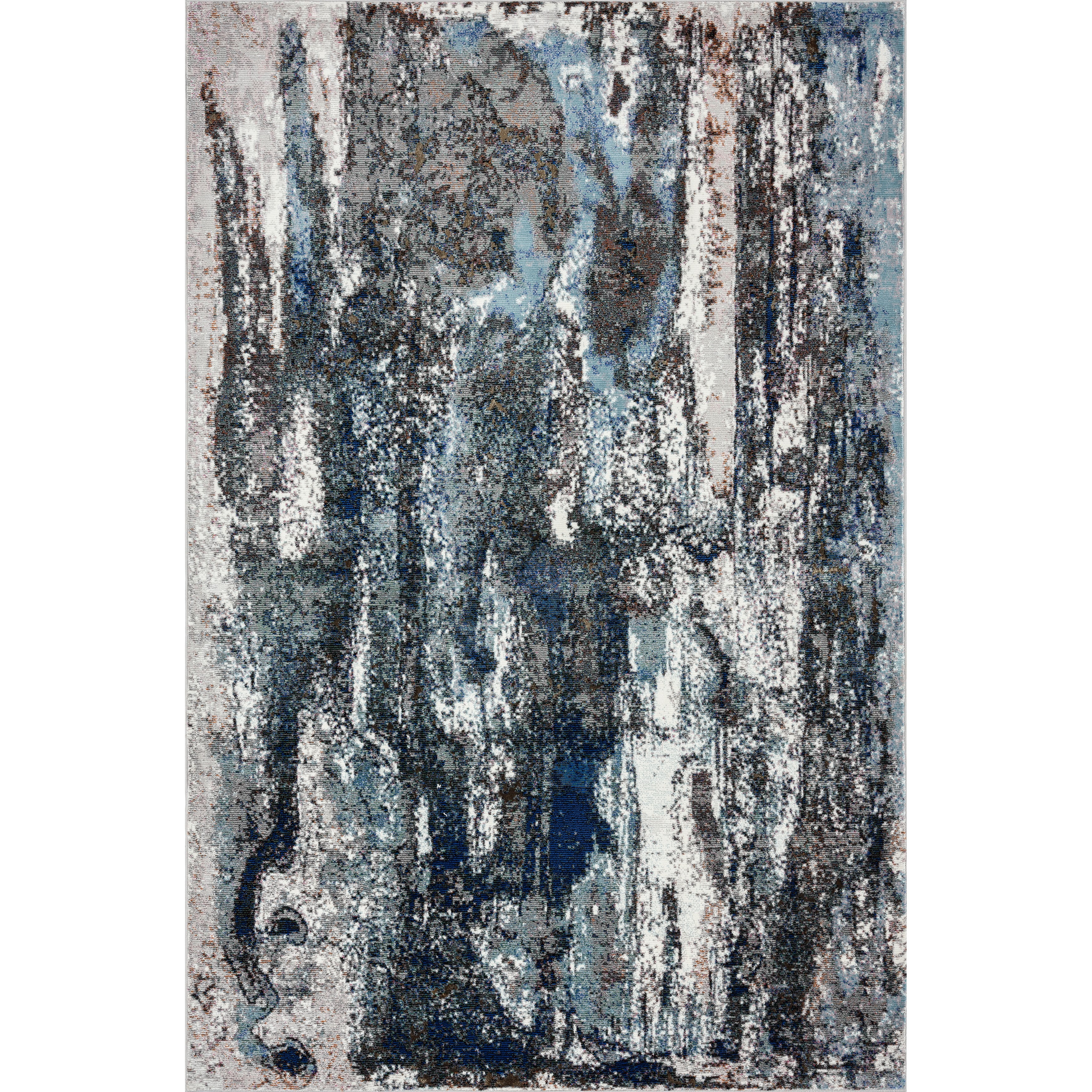 Serene Blue and Gray Abstract Non-slip Synthetic Area Rug 5' x 7'