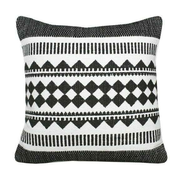 Ox Bay Naomi 20" x 20" Black/White Boho Stripe Cotton Blend Adult Decorative Throw Pillow Cover