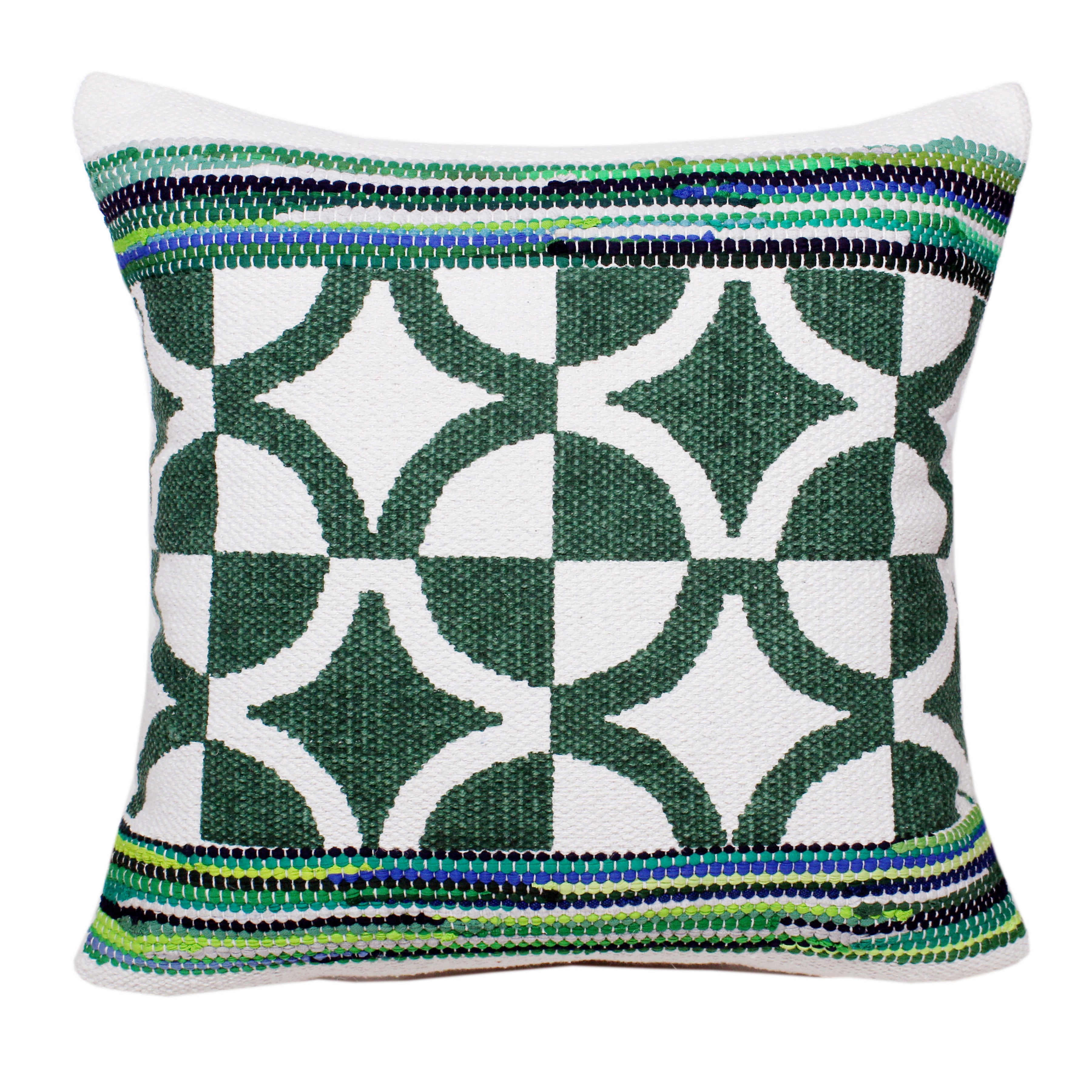 Ox Bay Naomi 20" x 20" Green/Ivory Geometric Cotton Blend Adult Decorative Throw Pillow