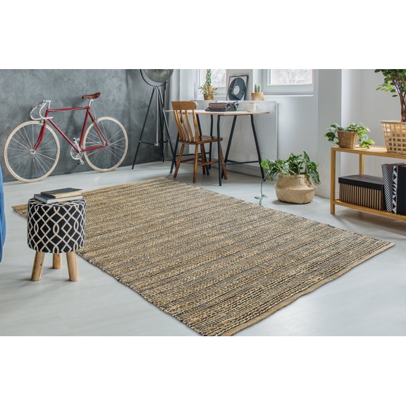 Ox Bay Natalia 7'9" x 9'9" Brown/Gray Striped Braided Jute Indoor Area Rug