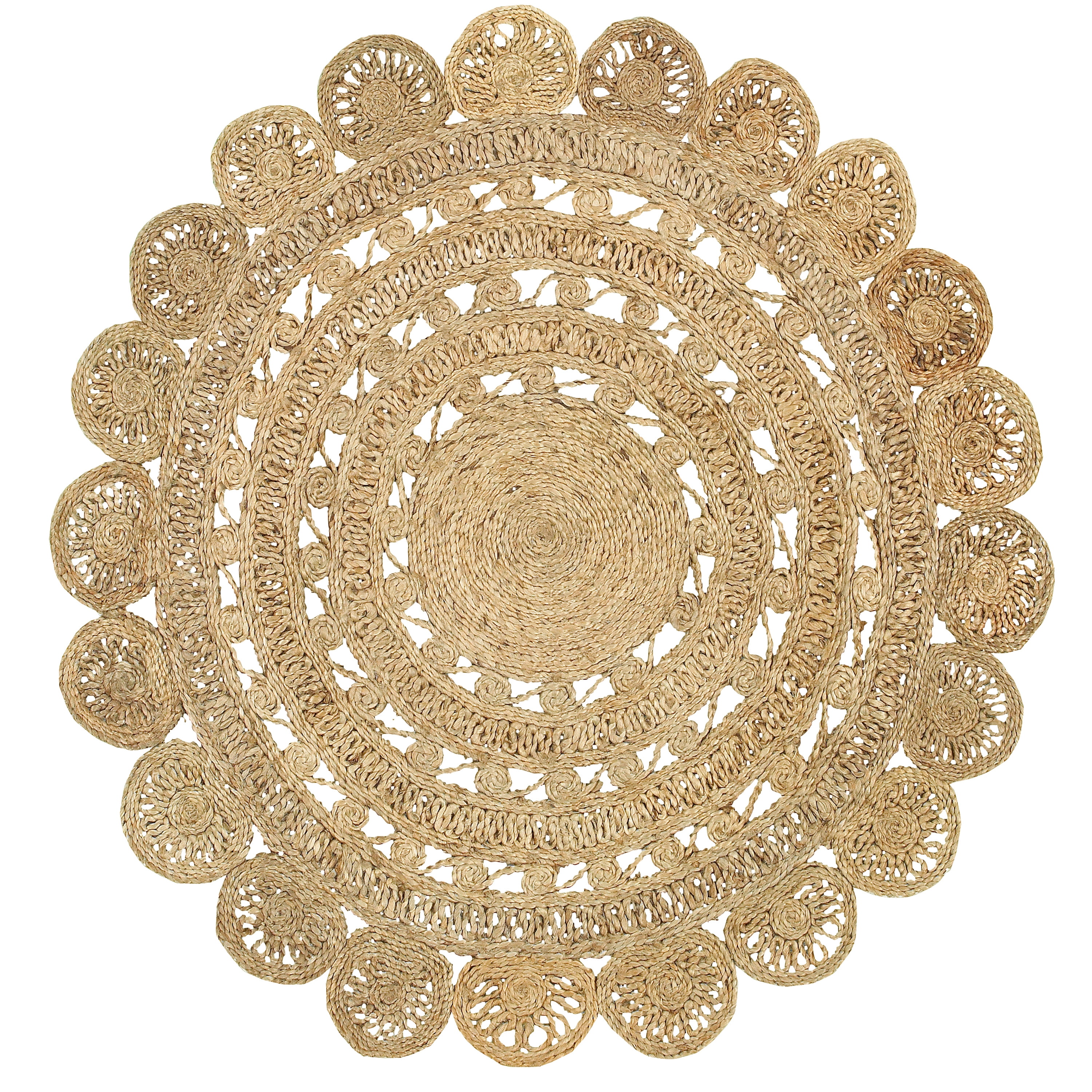 Handmade Natural Jute Braided Round Area Rug, 4' x 4'
