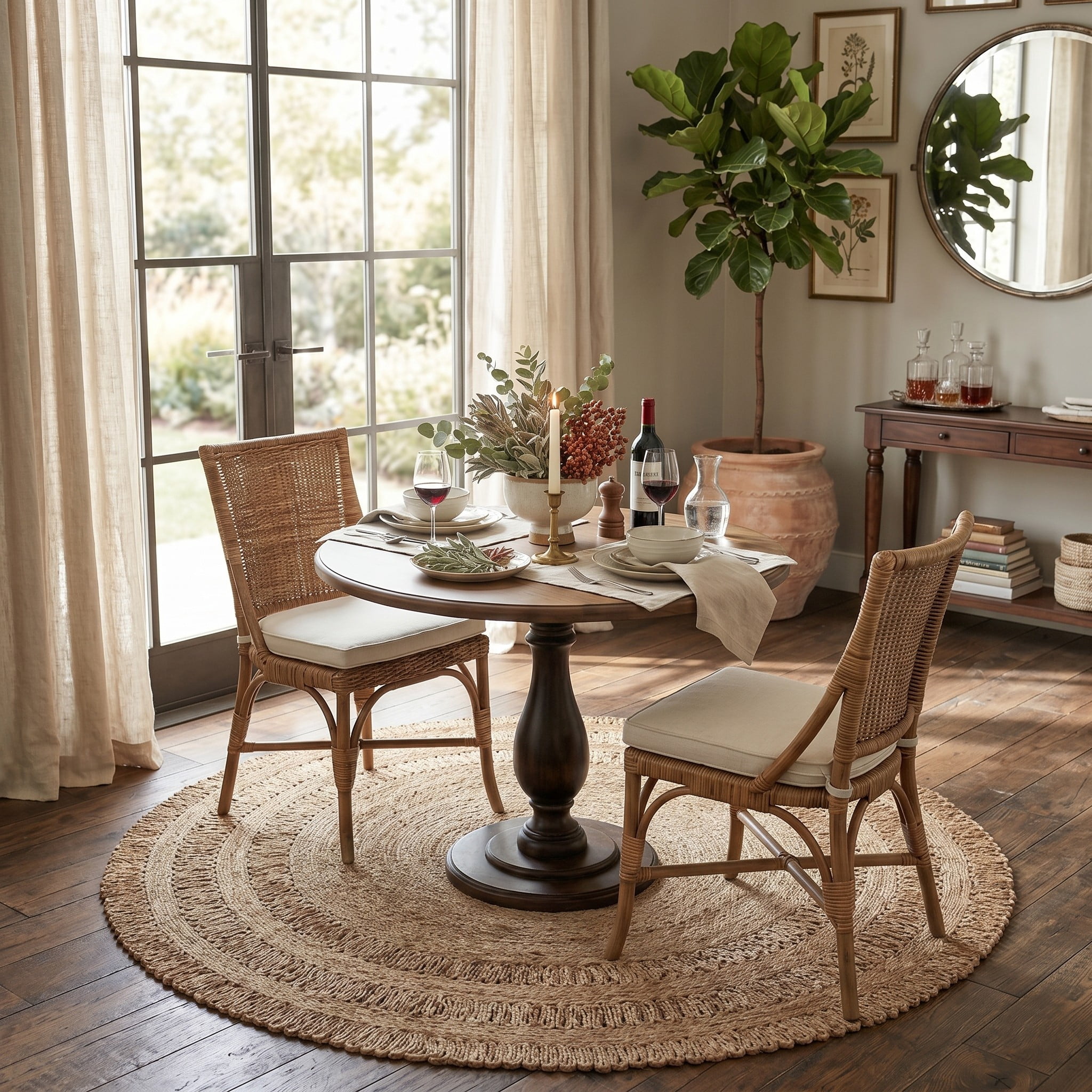 Harlow Hill Cora 6' Round Beige/Brown Striped Hand Braided Reversible Jute Indoor Area Rug