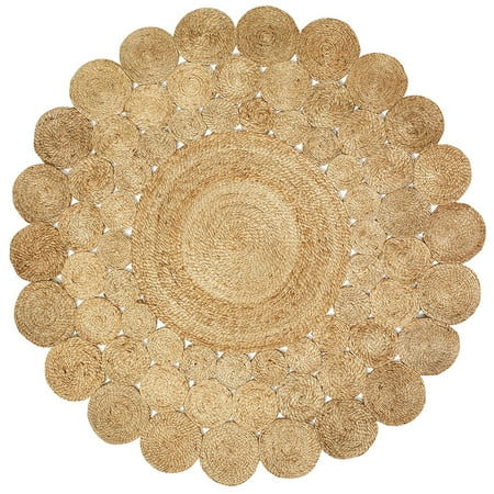 Ox Bay Birdie 6' Round Hand-Braided Circles Natural Jute Indoor Area Rug