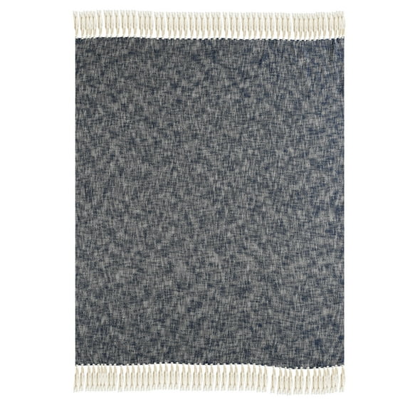 Ox Bay Navy Blue/Off-White Cotton Throw, 60" x 50"