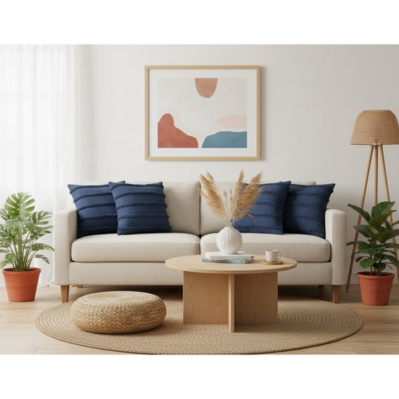 Laddha Home Designs Loomed Over Tufted Striped Shag Throw Pillow - 20" - Navy Blue - Set of 4