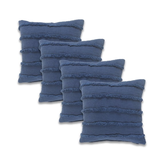 LR Home Rory Cotton Pillow Set of 4 in Blue, 20" x 20"