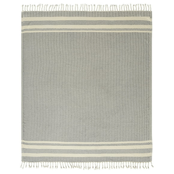 Ox Bay Navy Striped Ultra-Soft Turkish Cotton Throw Blanket, 50" x 60"