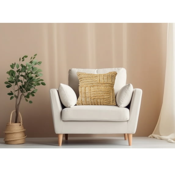 Ox Bay Nel 22" x 22" Natural Striped Geometric Jute Adult Decorative Throw Pillow Cover