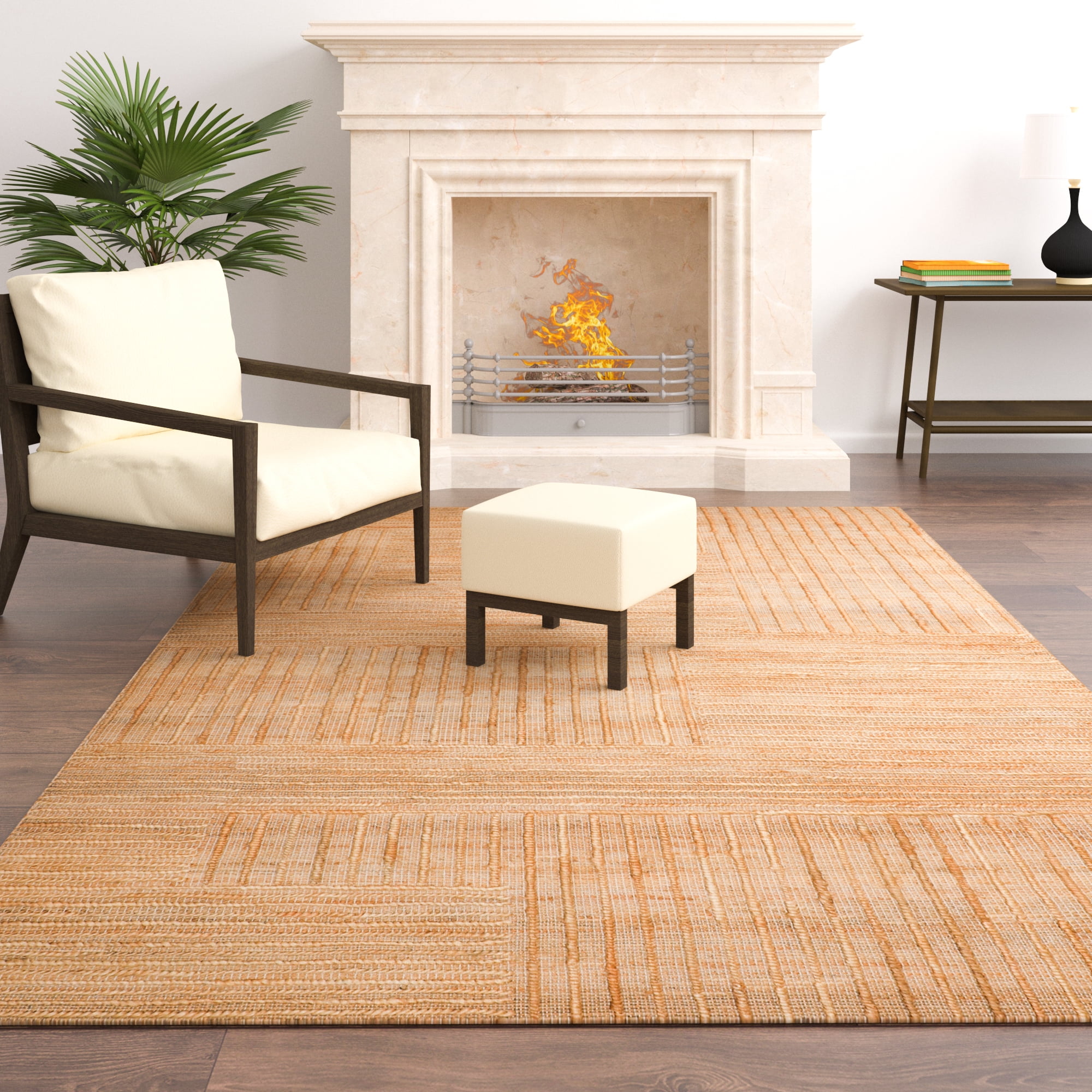 Ox Bay Nel Striped Modern Hand-Woven Jute Indoor Area Rug, Natural, 2' x 3'