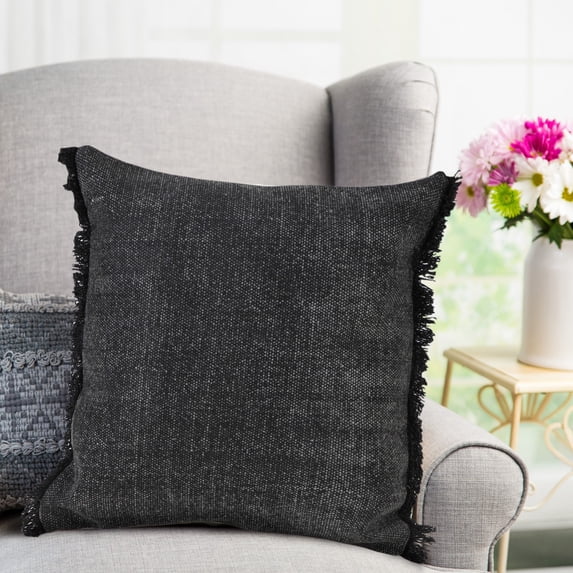 Laddha Home Designs Power Loomed Solid Cotton Throw Pillow Cover - 20" - Jet Black