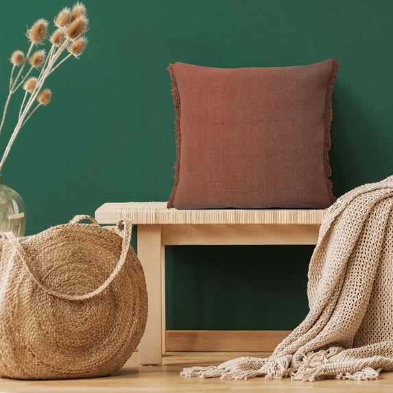 Laddha Home Designs Power Loomed Solid Cotton Throw Pillow Cover - 20" - Adobe Red