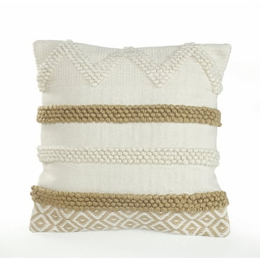 Ox Bay Maia White/Natural Striped Polyester Adult Decorative Outdoor Throw Pillow