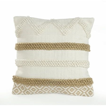 Ox Bay Maia White/Natural Striped Polyester Adult Decorative Outdoor Throw Pillow
