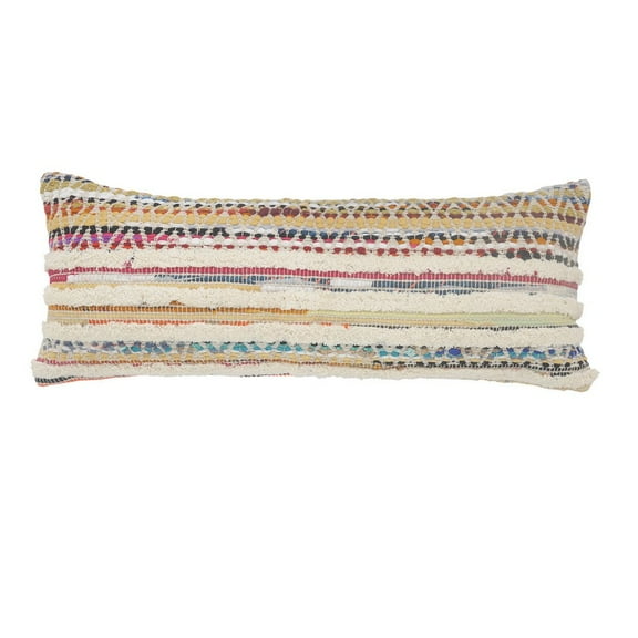 Ox Bay Nomad 14" x 36" Ivory/Rainbow Chevron Striped Cotton Adult Decorative Lumbar Throw Pillow Cover