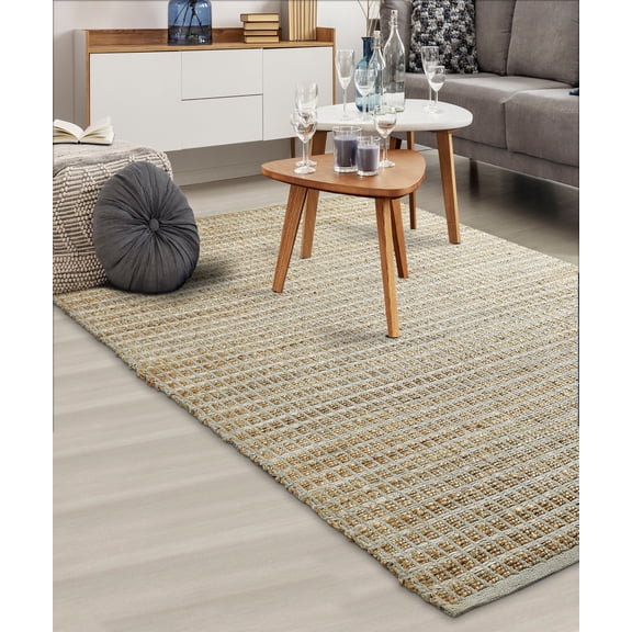 Ox Bay Ollie 5' x 7'9" Brown/Gray Striped Geometric Braided Jute Indoor Area Rug