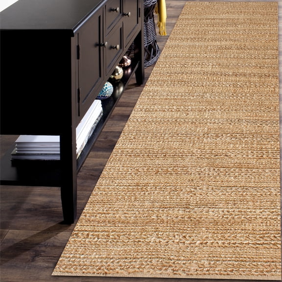 Ox Bay Ollie 2'6" x 7'9" Brown/Gold Striped Braided Jute Indoor Runner Area Rug