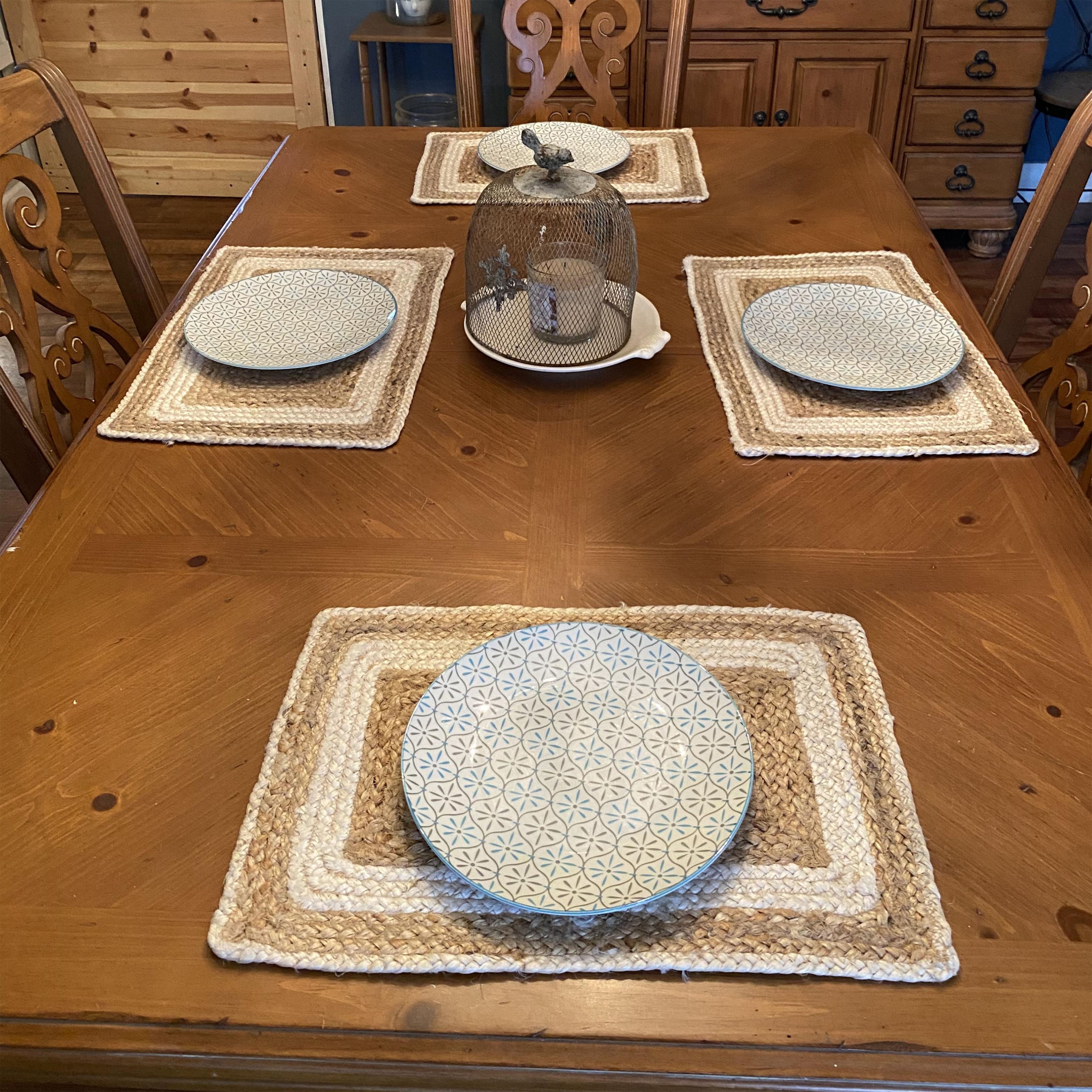 Ox Bay Ollie Set of 4, 13" x 19" Rectangular Braided Jute Placemats, Natural