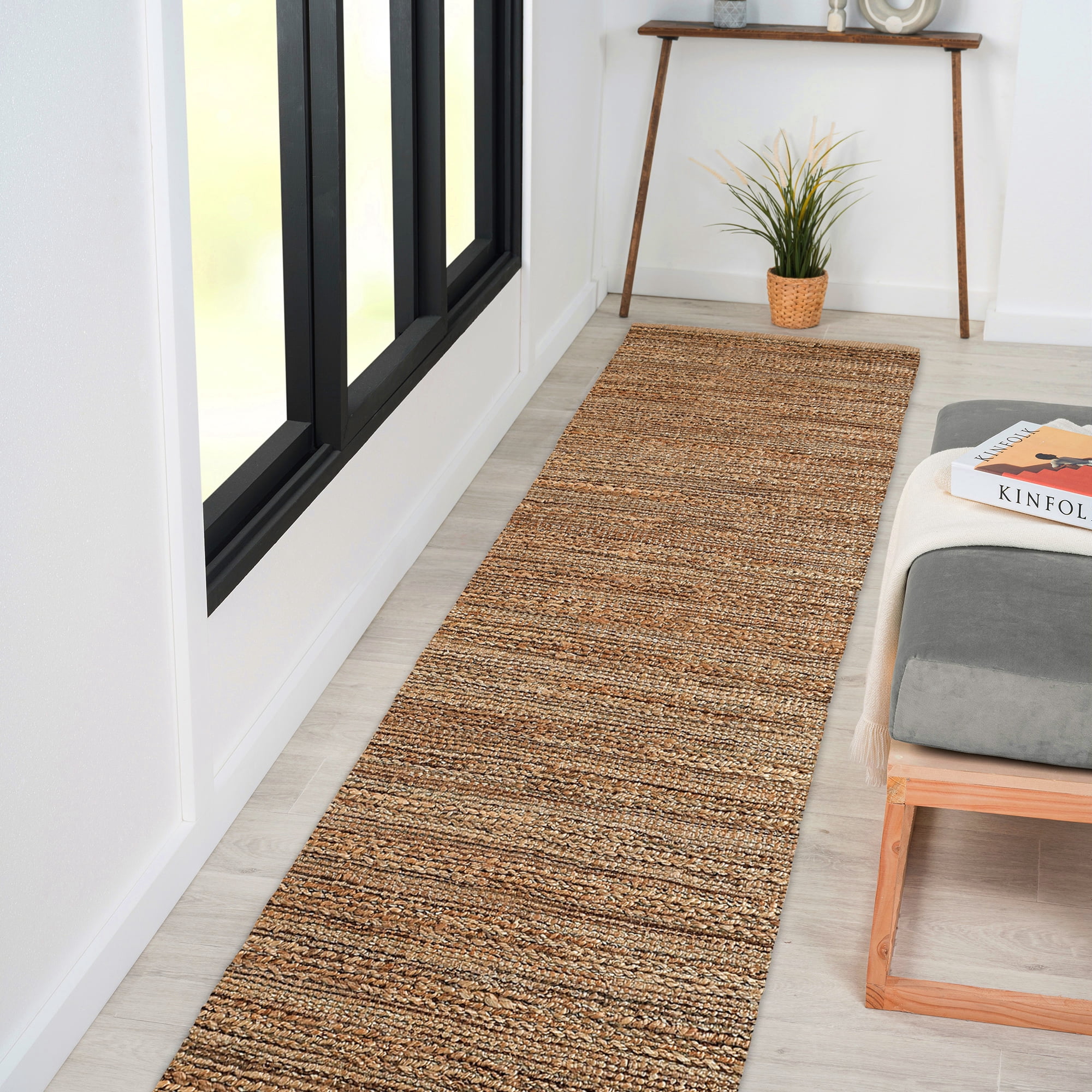 Ox Bay Ollie Solid Transitional Jute Hand-Woven Indoor Runner Rug, Natural jute, 2'6" x 7'9"