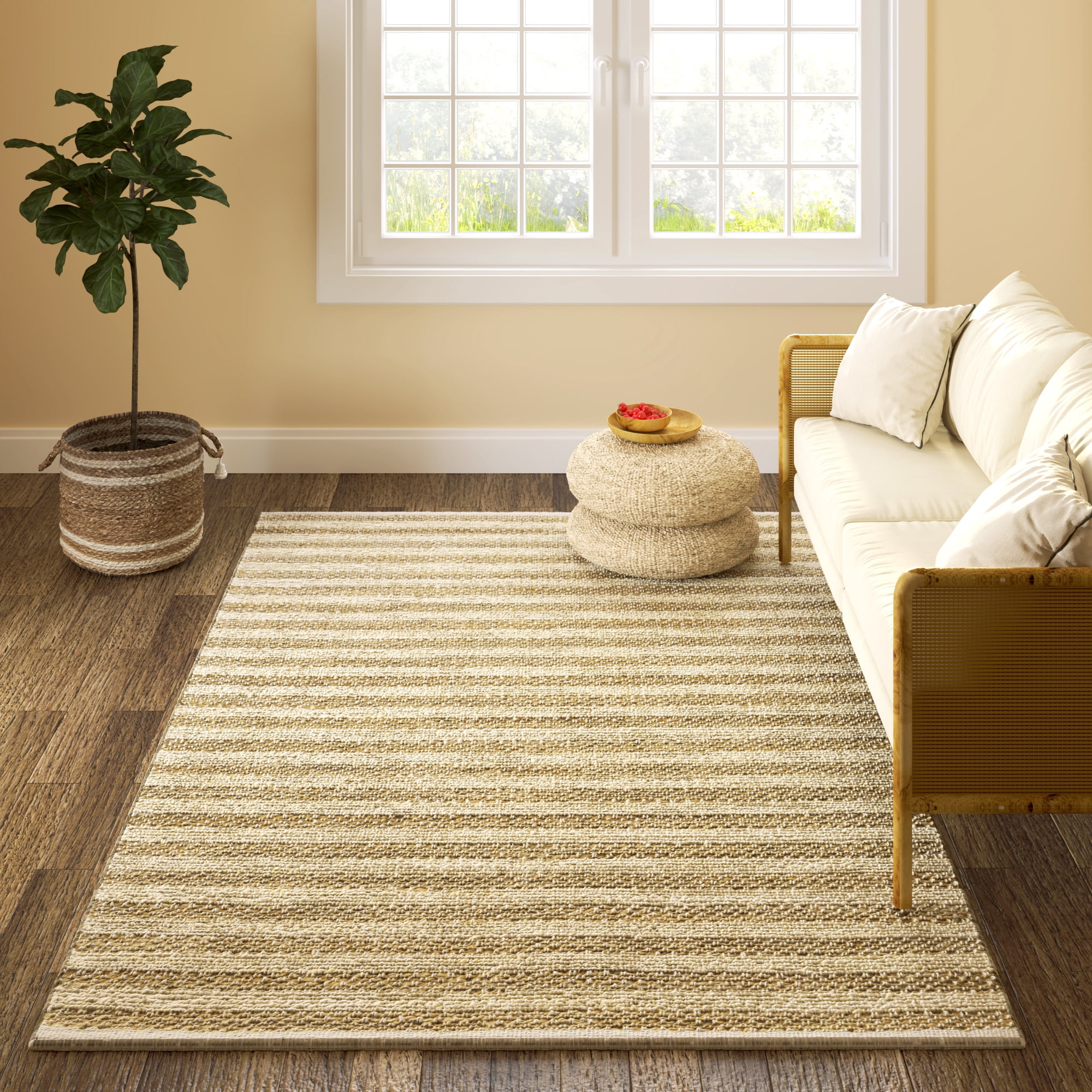Ox Bay Ollie Striped Farmhouse Jute Hand-Woven Indoor Runner Rug, White/Natural, 2'6" x 7'9"