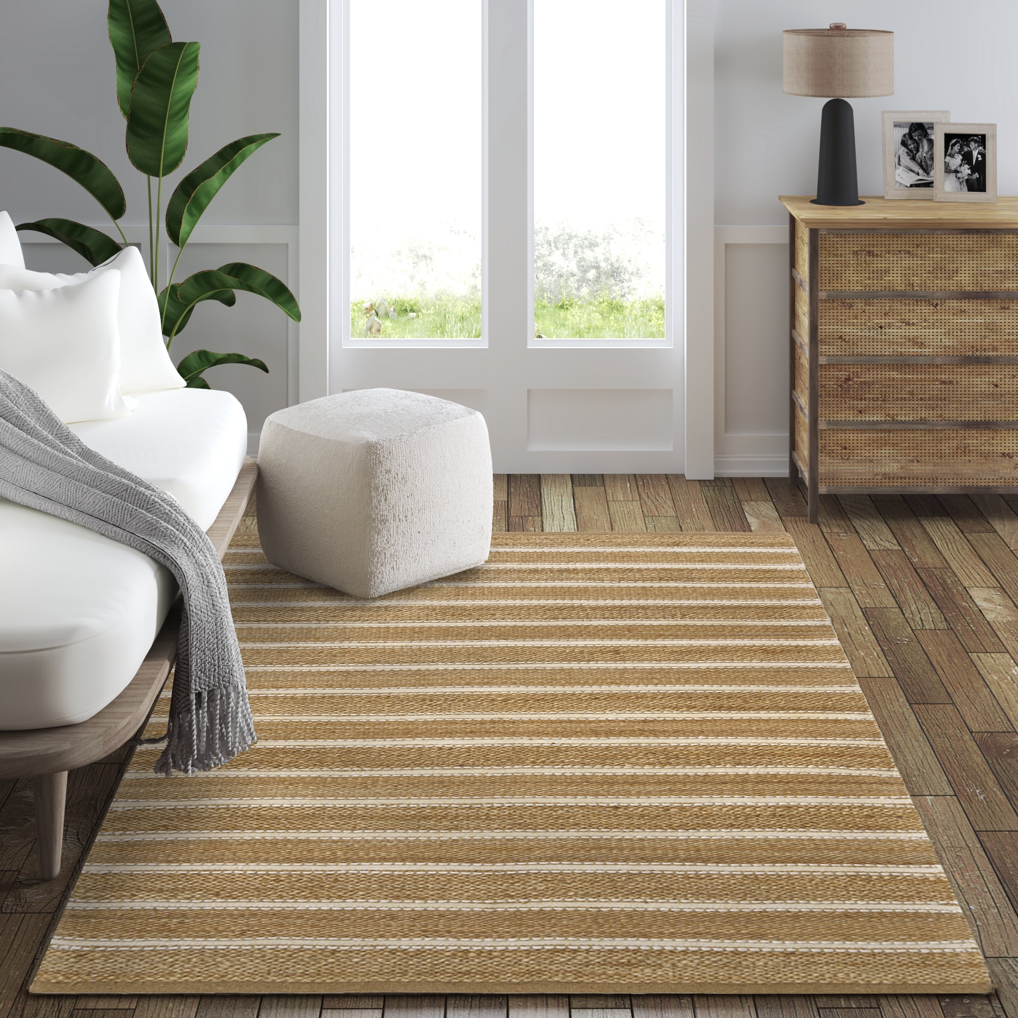 Ox Bay Ollie Striped Nautical Jute Hand-Woven Indoor Area Rug, Ivory/Natural, 5' x 7'9"