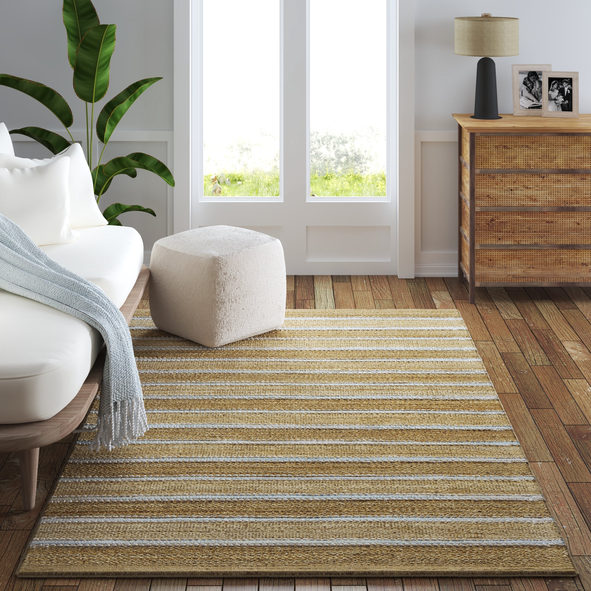 Ox Bay Ollie Striped Nautical Jute Hand-Woven Indoor Area Rug, Spa Blue/Natural, 2' x 3'