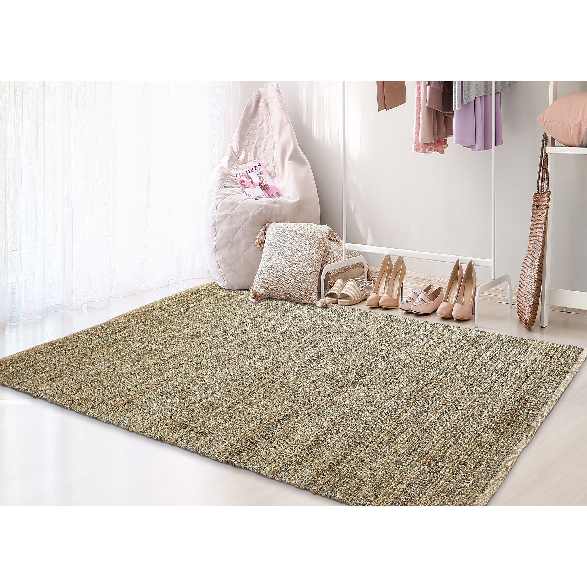 Ox Bay Ollie Striped Transitional Jute Hand-Woven Indoor Area Rug, Natural/Smoke Green, 7'9" x 9'9"