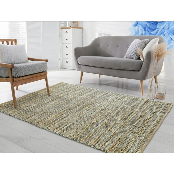 Ox Bay Ollie 4' x 6' Brown/Blue Striped Braided Jute Indoor Area Rug