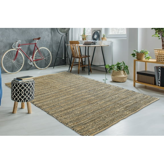 Ox Bay Ollie 4' x 6' Brown/Gray Striped Braided Jute Indoor Area Rug