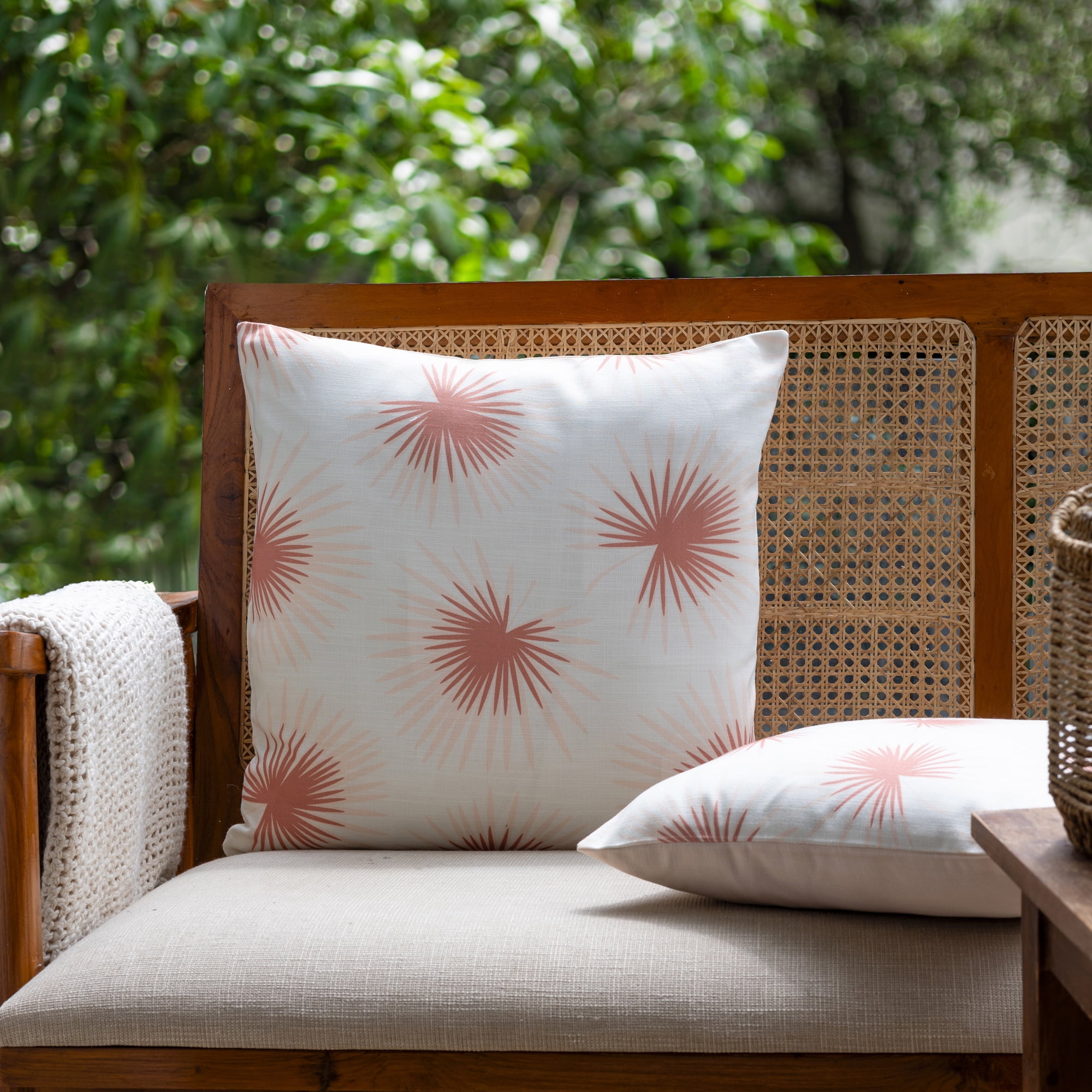 Ox Bay Olympia 18" x 18" Red/White Palm Leaf Tropical Indoor/Outdoor Decorative Throw Pillow