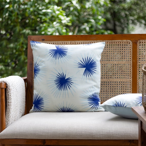 Ox Bay Olympia Navy Blue/White 18" x 18" Floral Performance Adult Decorative Feather Filled Pillow
