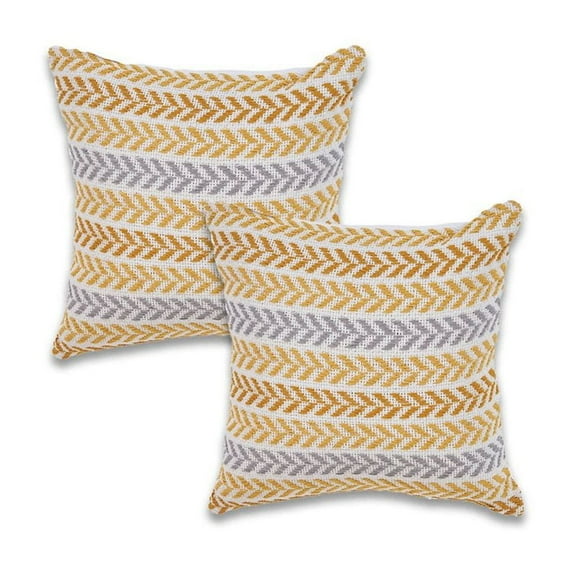 LR Home Altair Cotton Pillow Set of 2 in Orange/Yellow, 18" x 18"