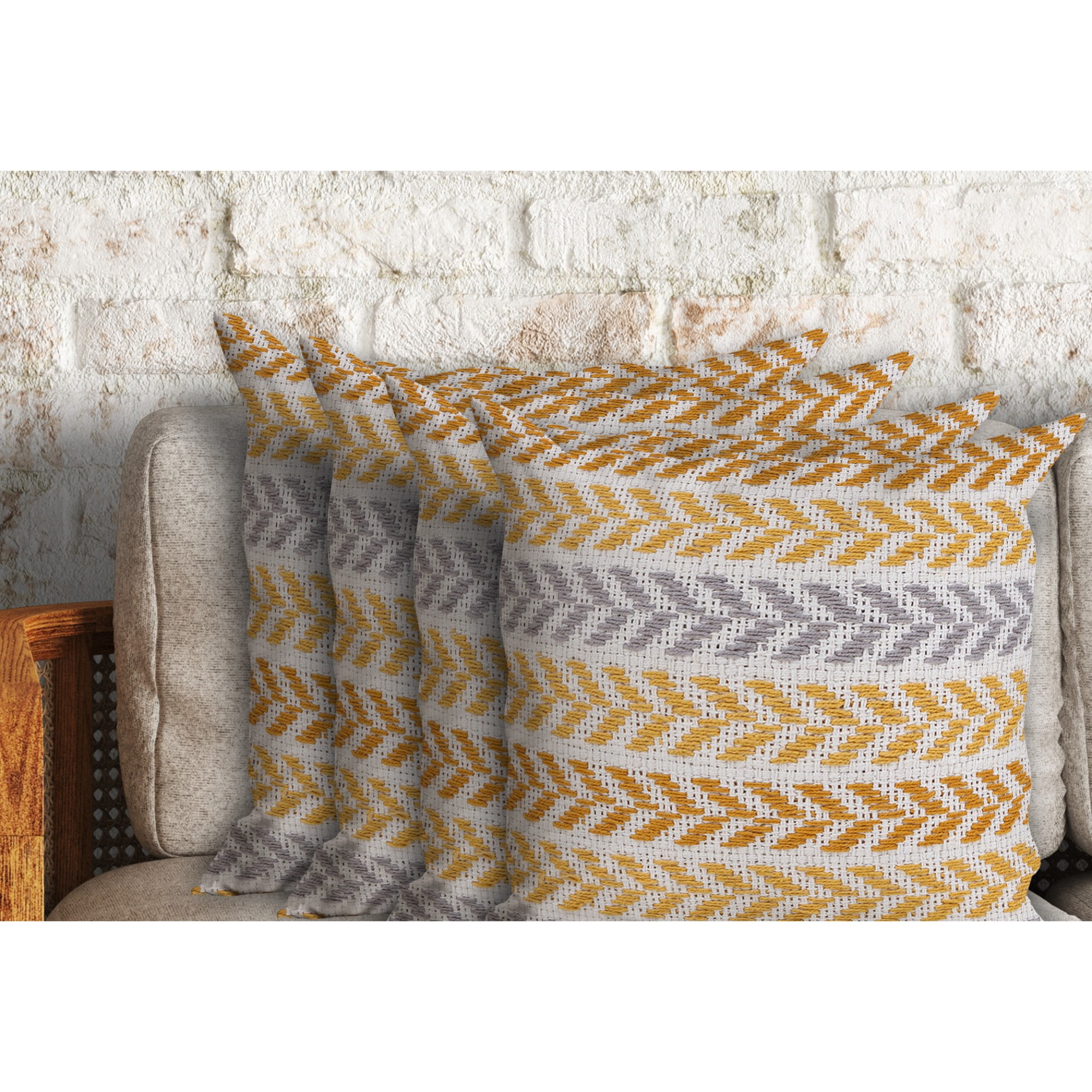 Harlow Hill 20" x 20" Orange Chevron All-Natural Cotton Square 4 Piece Pillow Cover Set
