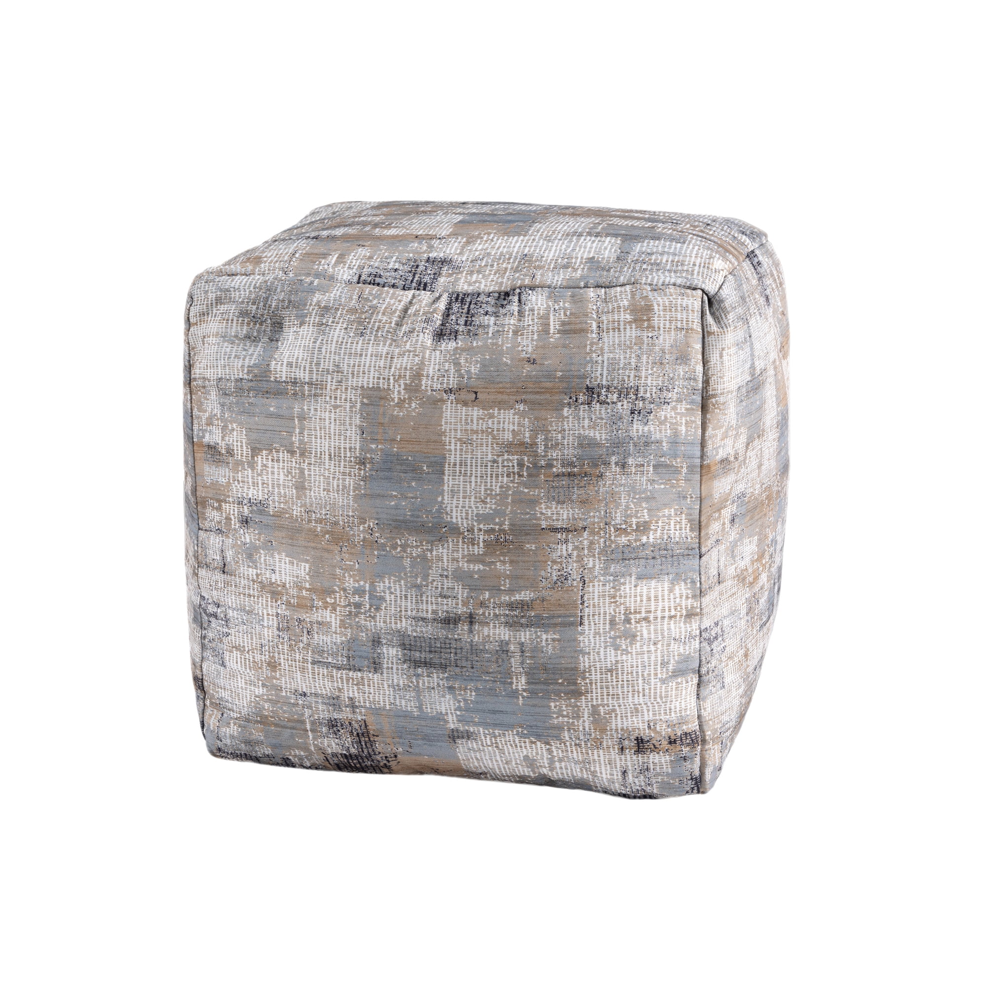 Ox Bay Orlando Taupe/Blue Abstract Medium Square Indoor Pouf Ottoman, 18" H x 18" W