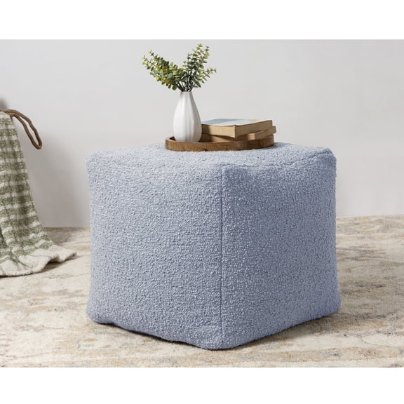 Ox Bay Parker Square Blue Solid Indoor Pouf Ottoman, 18"H x 18"W