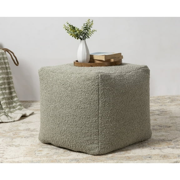 Ox Bay Parker Square Green Solid Indoor Pouf Ottoman, 18"H x 18"W