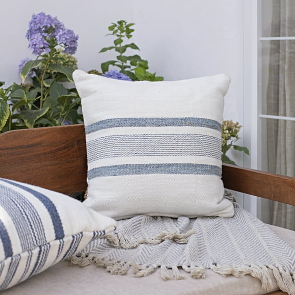 Ox Bay Petra 20" x 20" Blue/White Striped Reversible Indoor/Outdoor Adult Decorative Throw Pillow